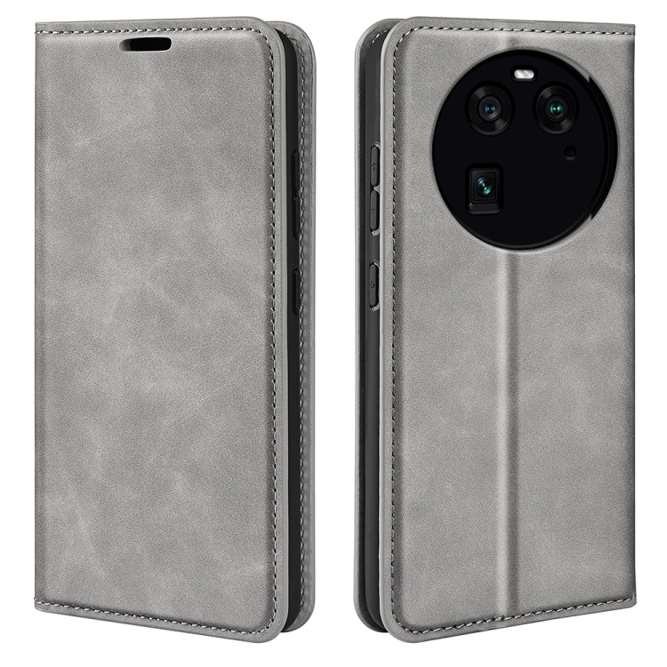 

For OPPO Find X6 Retro-skin Magnetic Suction Leather Phone Case(Grey)