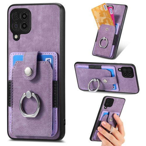 

For Samsung Galaxy A22 4G Retro Skin-feel Ring Card Wallet Phone Case(Purple)