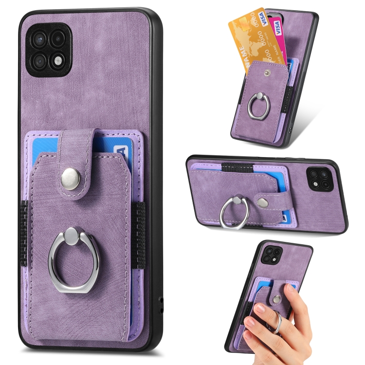 

For Samsung Galaxy A22 5G Retro Skin-feel Ring Card Wallet Phone Case(Purple)