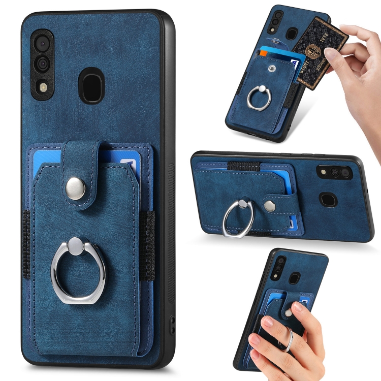 

For Samsung Galaxy A30 Retro Skin-feel Ring Card Wallet Phone Case(Blue)