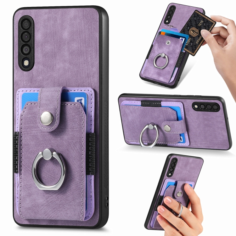 

For Samsung Galaxy A50 Retro Skin-feel Ring Card Wallet Phone Case(Purple)