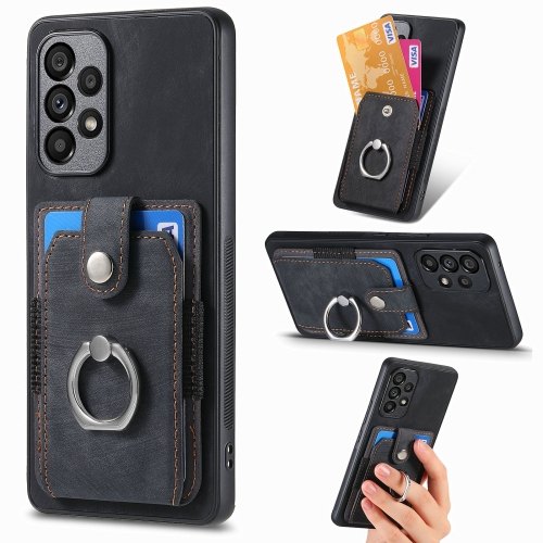 

For Samsung Galaxy A53 5G Retro Skin-feel Ring Card Wallet Phone Case(Black)