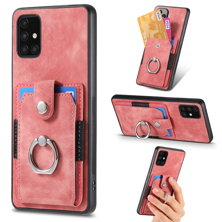 

For Samsung Galaxy A71 Retro Skin-feel Ring Card Wallet Phone Case(Pink)