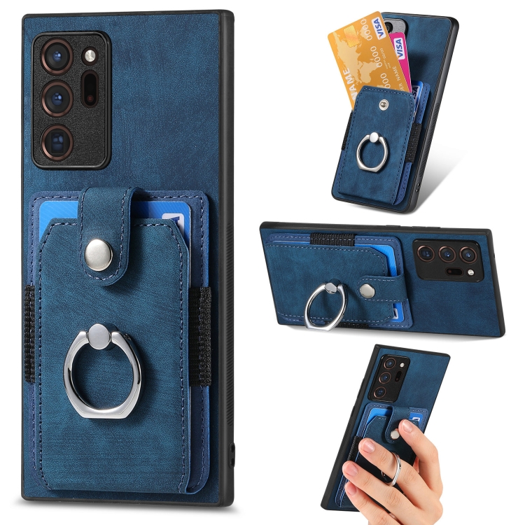 

For Samsung Galaxy Note20 Retro Skin-feel Ring Card Wallet Phone Case(Blue)