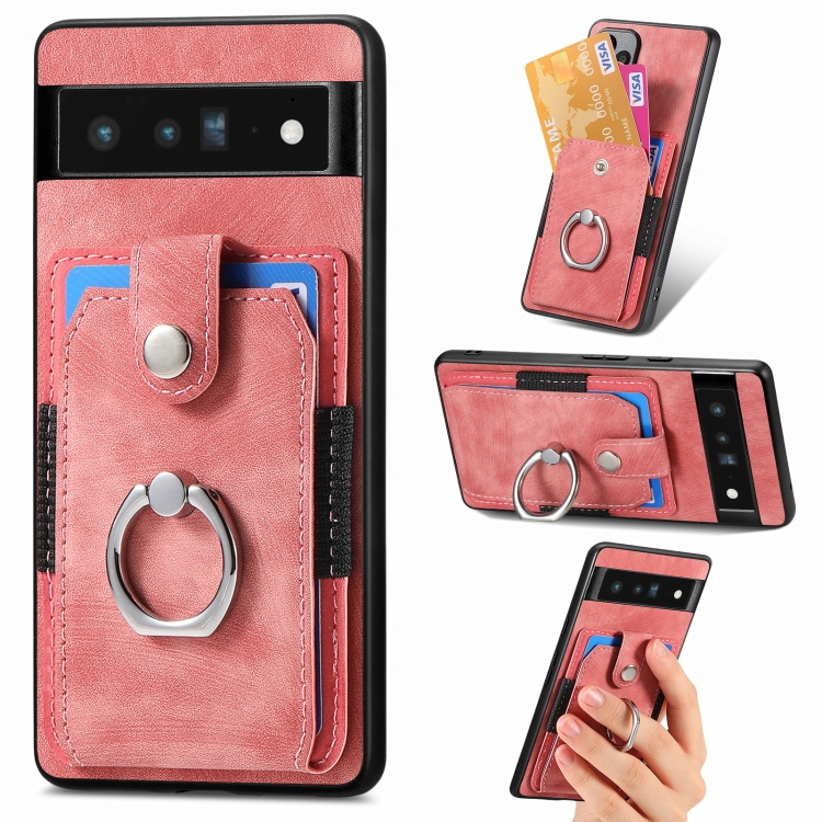 

For Google Pixel 6 Pro Retro Skin-feel Ring Card Wallet Phone Case(Pink)