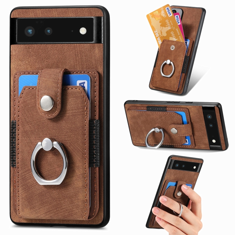 

For Google Pixel 6 Retro Skin-feel Ring Card Wallet Phone Case(Brown)