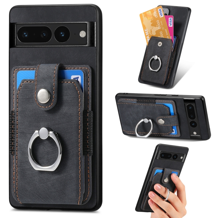 

For Google Pixel 7 Pro Retro Skin-feel Ring Card Wallet Phone Case(Black)