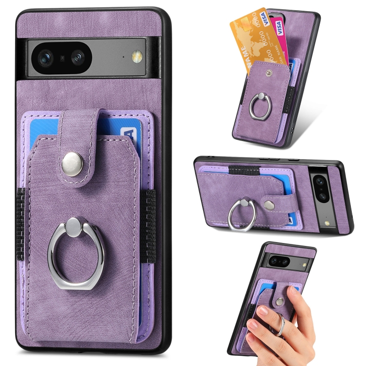 

For Google Pixel 7 Retro Skin-feel Ring Card Wallet Phone Case(Purple)