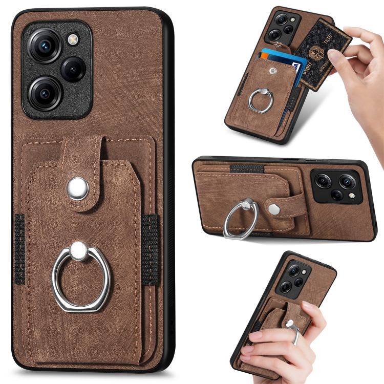 

For Xiaomi Poco X5 Pro Retro Skin-feel Ring Card Wallet Phone Case(Brown)