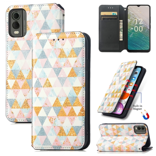 

For Nokia C32 CaseNeo Colorful Magnetic Leather Phone Case(Rhombus)