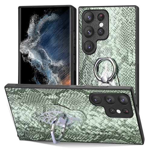 

For Samsung Galaxy S21 5G Snakeskin Ring Leather Back Cover Phone Case(Green)