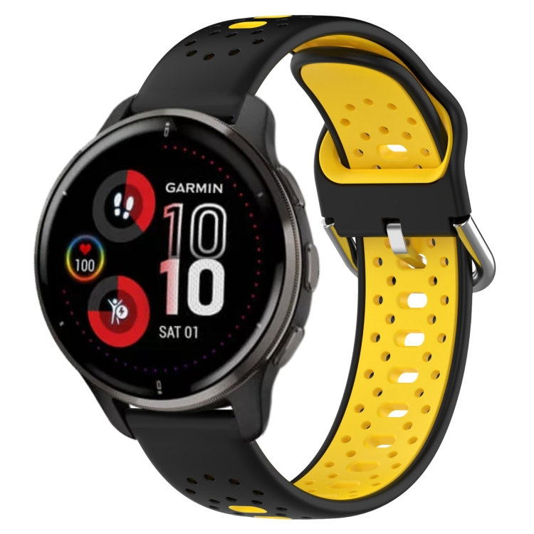 

For Garmin Venu 2 Plus 20mm Breathable Two-Color Silicone Watch Band(Black+Yellow)