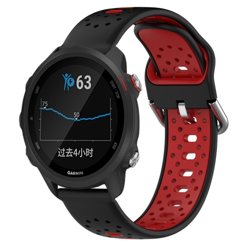 For Garmin Forerunner 245 Music 20mm Breathable Two-Color Silicone Watch  Band(Black+Red)