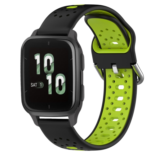 

For Garmin Forerunner Sq2 20mm Breathable Two-Color Silicone Watch Band(Black+Lime Green)