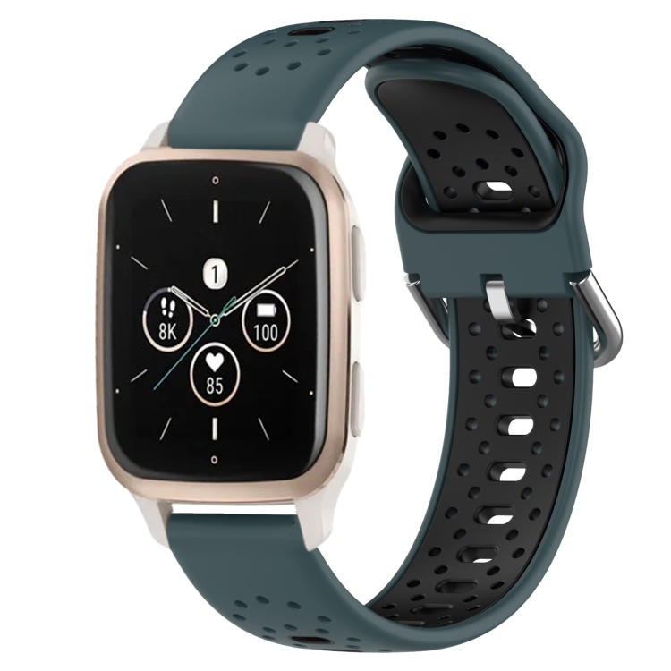 

For Garmin Forerunner Sq2 Music 20mm Breathable Two-Color Silicone Watch Band(Olive Green+Black)