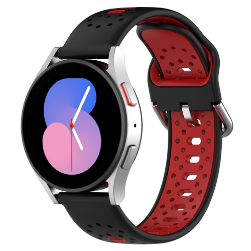 

For Samsung Galaxy Watch 5 44mm 20mm Breathable Two-Color Silicone Watch Band(Black+Red)