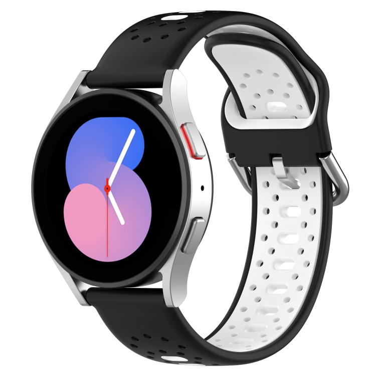 

For Samsung Galaxy Watch 4 44mm 20mm Breathable Two-Color Silicone Watch Band(Black+White)