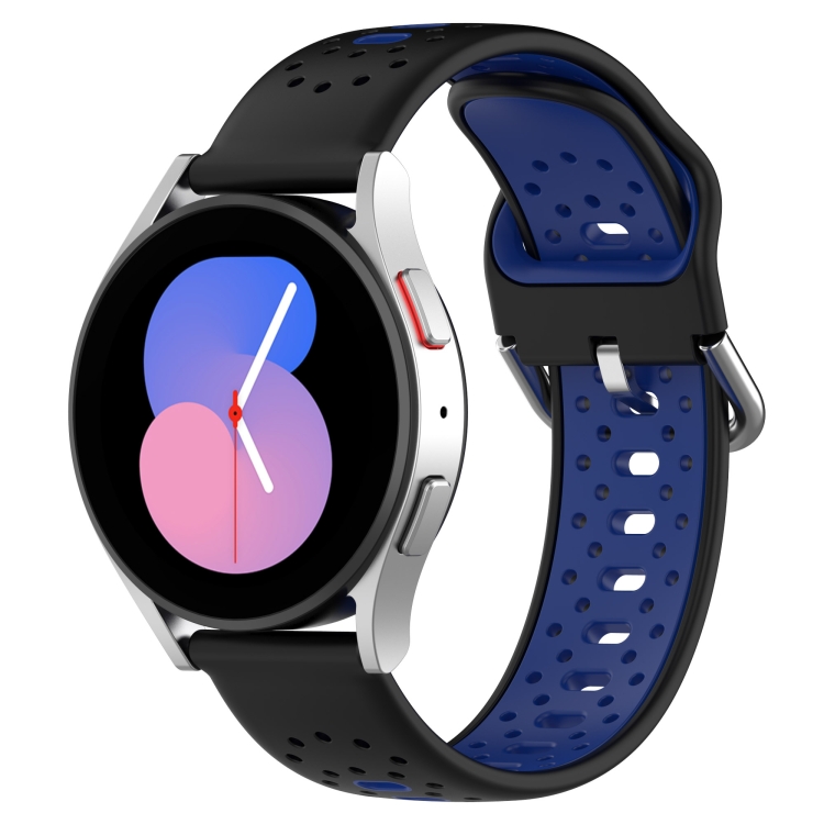 

For Samsung Galaxy Watch 4 Classic 42mm 20mm Breathable Two-Color Silicone Watch Band(Black+Blue)