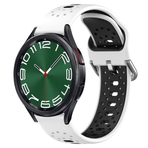 

For Samsung Galaxy Watch 6 Classic 47mm 20mm Breathable Two-Color Silicone Watch Band(White+Black)