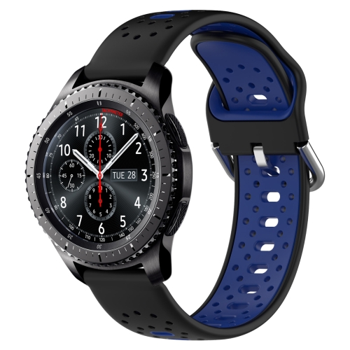 

For Samsung Gear S3 Frontier 22mm Breathable Two-Color Silicone Watch Band(Black+Blue)