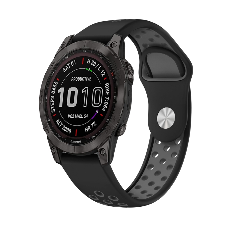 

For Garmin Fenix 7 22mm Sports Breathable Silicone Watch Band(Black+Grey)
