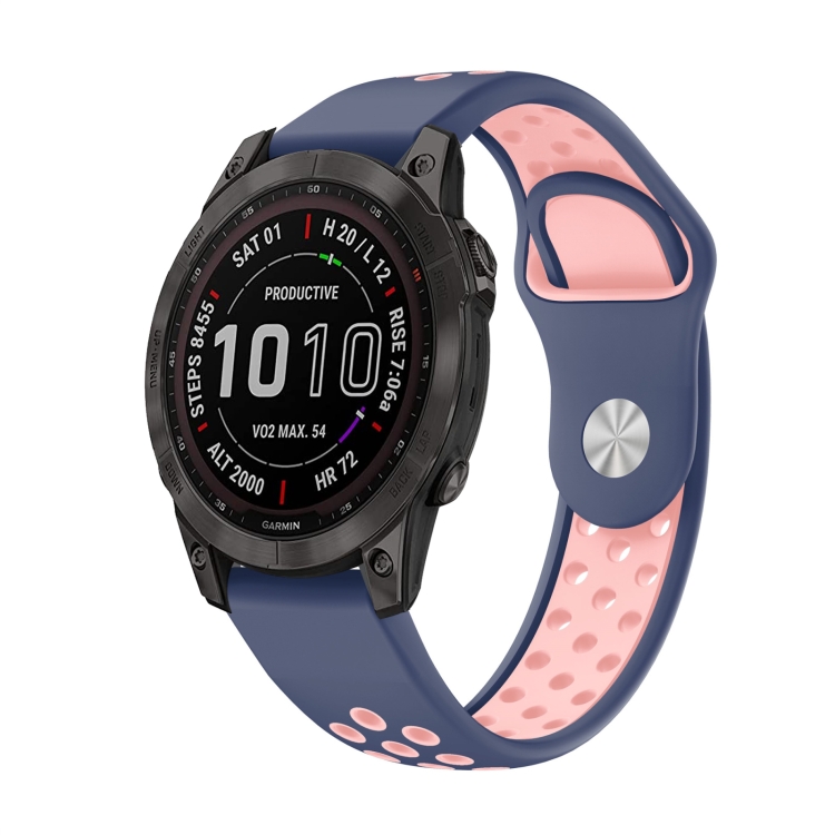 

For Garmin Fenix 7 Sapphire Solar 22mm Sports Breathable Silicone Watch Band(Midnight Blue+Pink)
