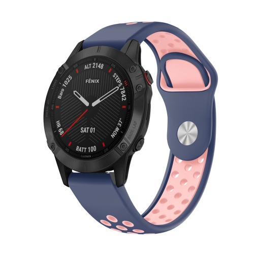 

For Garmin Fenix 6 Sapphire GPS 22mm Sports Breathable Silicone Watch Band(Midnight Blue+Pink)