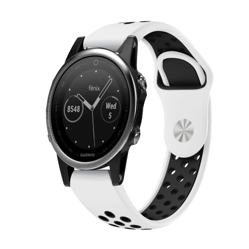 

For Garmin Fenix 5 22mm Sports Breathable Silicone Watch Band(White+Black)