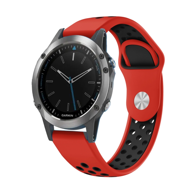 

For Garmin Quatix 5 22mm Sports Breathable Silicone Watch Band(Red+Black)
