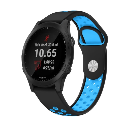 

For Garmin Forerunner 945 22mm Sports Breathable Silicone Watch Band(Black+Blue)