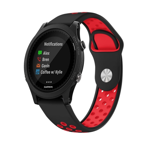 Garmin Forerunner 935 22mm スポーツ通気性シリコン時計バンド (ブラック + レッド)