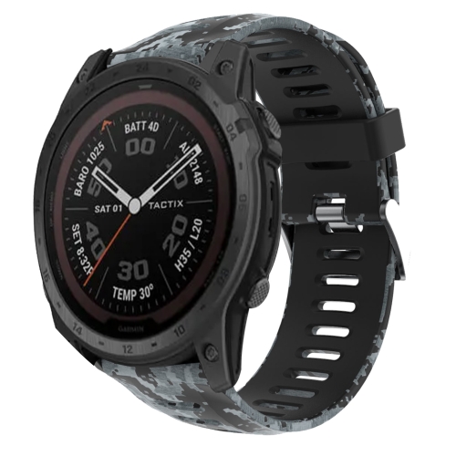 

For Garmin Tactix 7 Pro 26mm Camouflage Printed Silicone Watch Band(Black+Digital Camouflage)