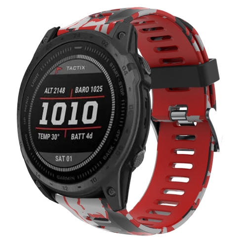 

For Garmin Fenix 7X 26mm Camouflage Printed Silicone Watch Band(Red+Army Camouflage)