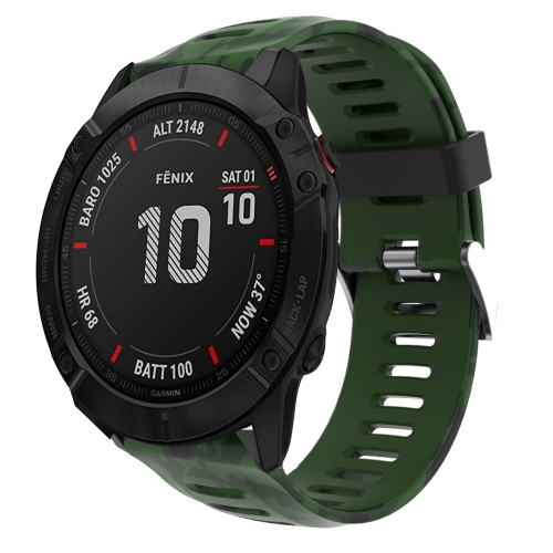 

For Garmin Fenix 6X Pro 26mm Camouflage Printed Silicone Watch Band(Army Green+Army Camouflage)