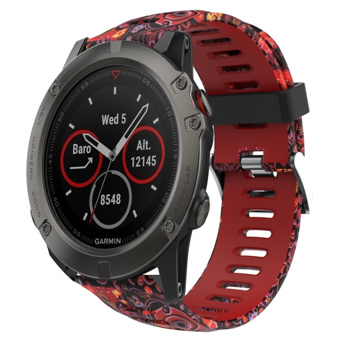 

For Garmin Fenix 5X Sapphire 26mm Camouflage Printed Silicone Watch Band(Red+Jellyfish Camouflage)