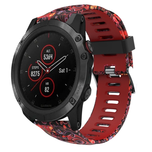 

For Garmin Fenix 5X Plus 26mm Camouflage Printed Silicone Watch Band(Red+Jellyfish Camouflage)