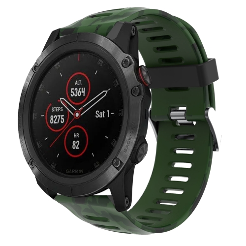 Pour Garmin Fenix 5X Plus Bracelet de montre en silicone imprimé camouflage  26 mm (vert armée