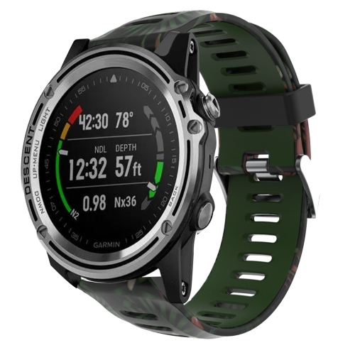 

For Garmin Descent MK 1 26mm Camouflage Printed Silicone Watch Band(Army Green+Bamboo Camouflage)