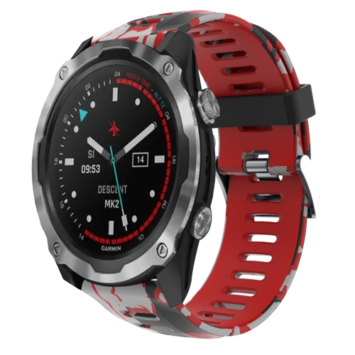 

For Garmin Descent MK 2 26mm Camouflage Printed Silicone Watch Band(Red+Army Camouflage)