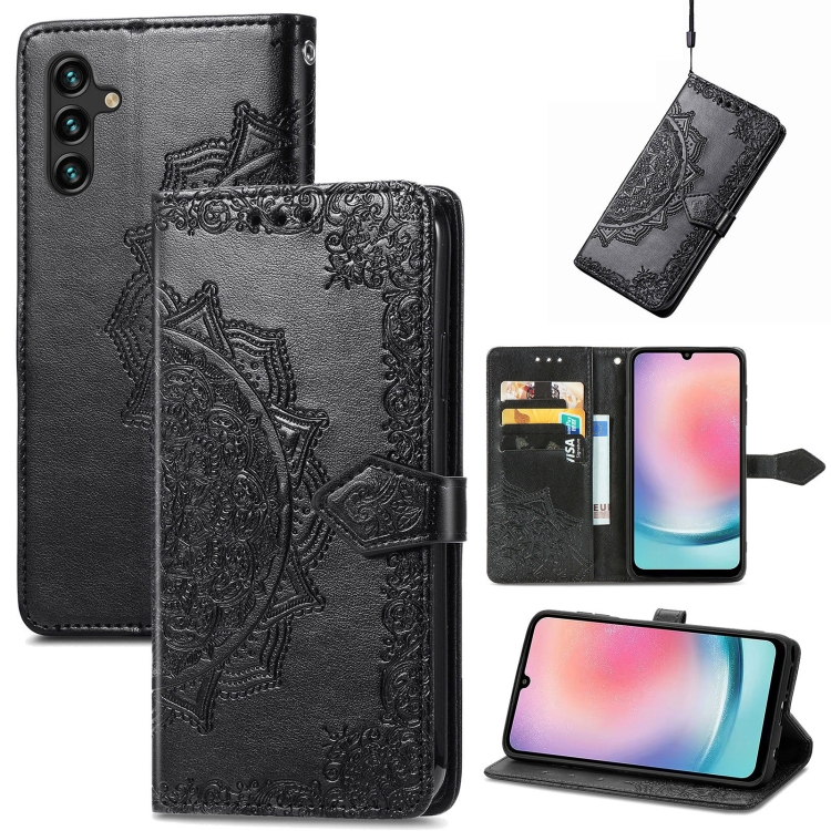 

For Samsung Galaxy A24 4G Mandala Flower Embossed Leather Phone Case(Black)