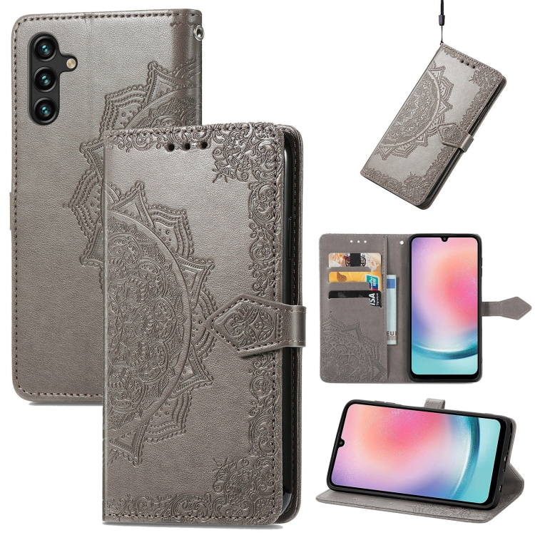 

For Samsung Galaxy A24 4G Mandala Flower Embossed Leather Phone Case(Gray)