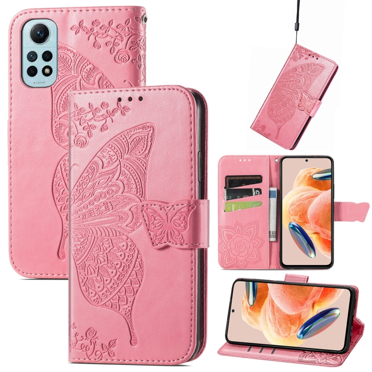 

For Redmi Note 12 Pro 4G Butterfly Love Flower Embossed Leather Phone Case(Pink)
