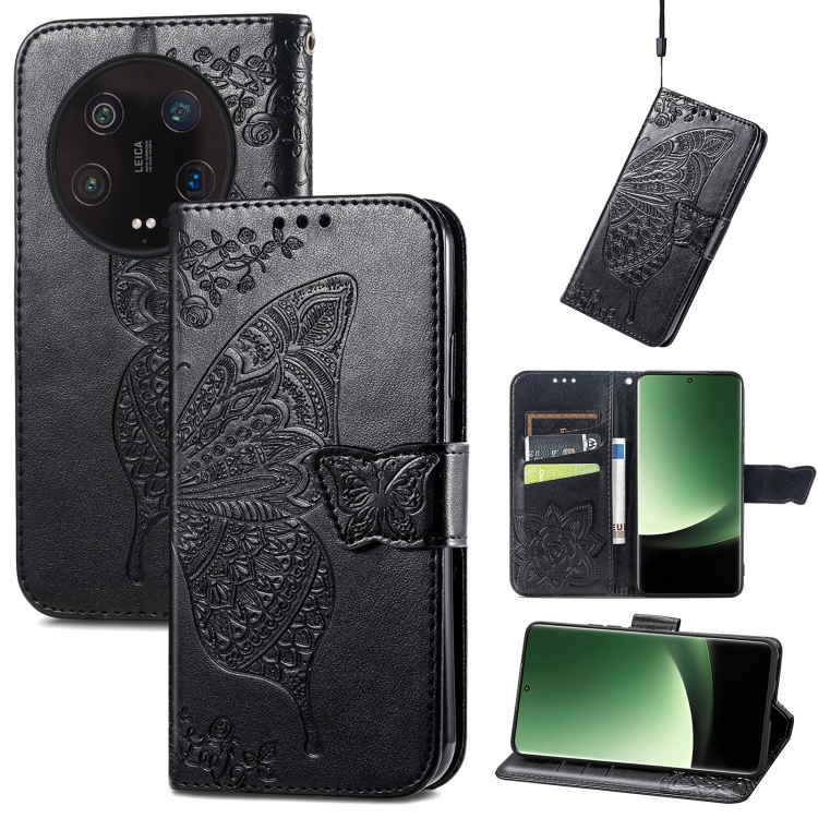 

For Xiaomi 13 Ultra Butterfly Love Flower Embossed Leather Phone Case(Black)
