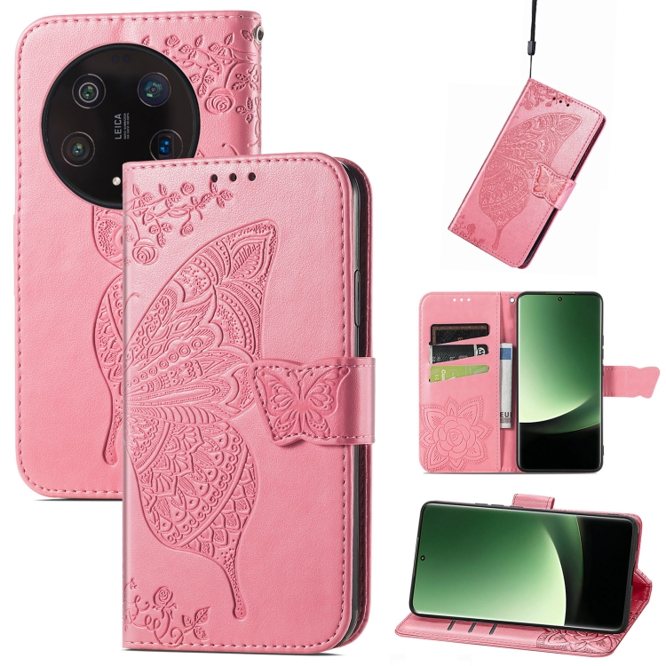 

For Xiaomi 13 Ultra Butterfly Love Flower Embossed Leather Phone Case(Pink)