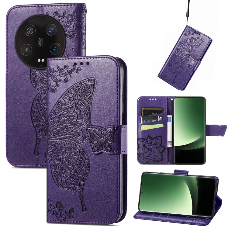 

For Xiaomi 13 Ultra Butterfly Love Flower Embossed Leather Phone Case(Dark Purple)