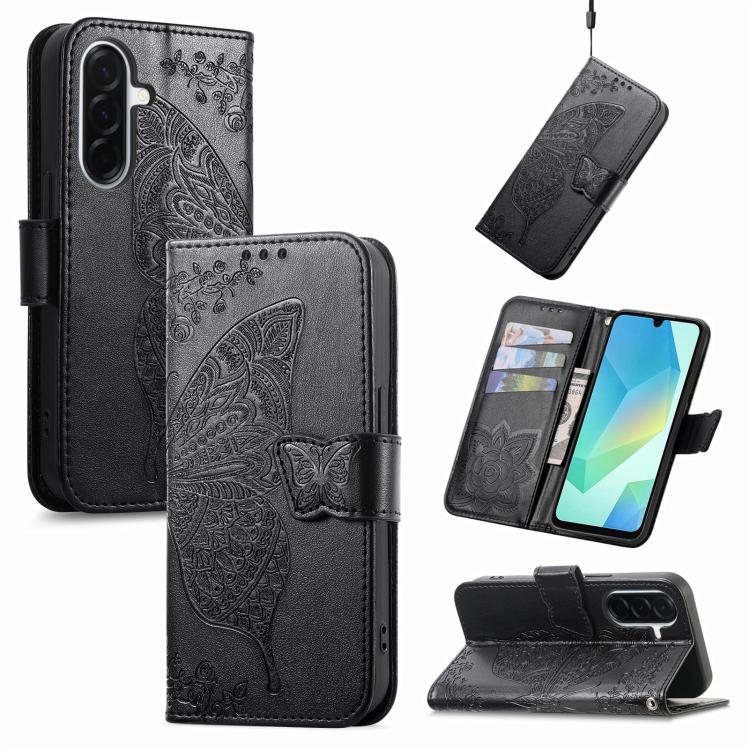 

For Samsung Galaxy A27 5G Butterfly Love Flower Embossed Leather Phone Case(Black)