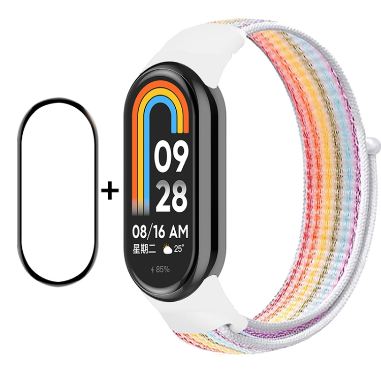 

For Xiaomi Mi Band 8 ENKAY Hat-Prince 2 in 1 Set Full Coverage Screen Protector + Nylon Loop Watch Band(Rainbow+White)