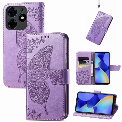 

For Tecno Spark 10 Pro Butterfly Love Flower Embossed Leather Phone Case(Light Purple)
