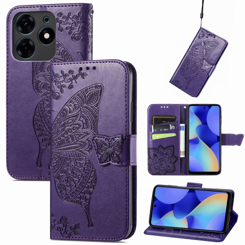 

For Tecno Spark 10 Pro Butterfly Love Flower Embossed Leather Phone Case(Purple)