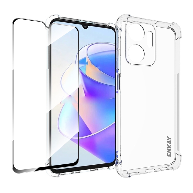 

For Honor X7A 4G Global ENKAY Hat-Prince Transparent TPU Shockproof Phone Case with Glass Film